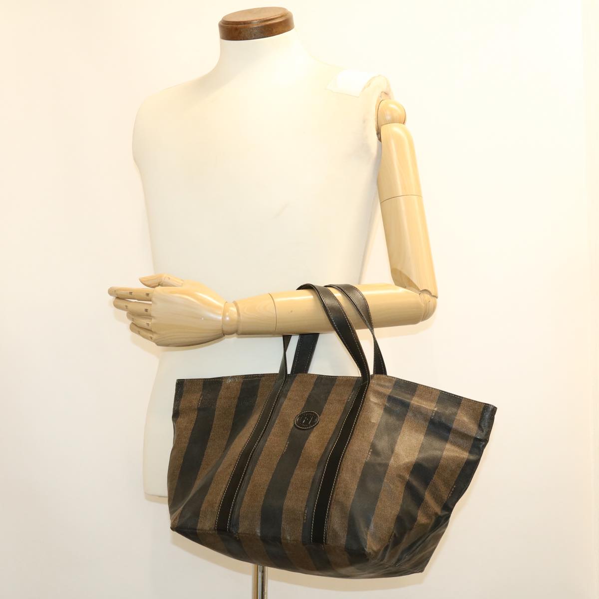 FENDI Pecan Canvas Tote Bag Brown Black bs4792
