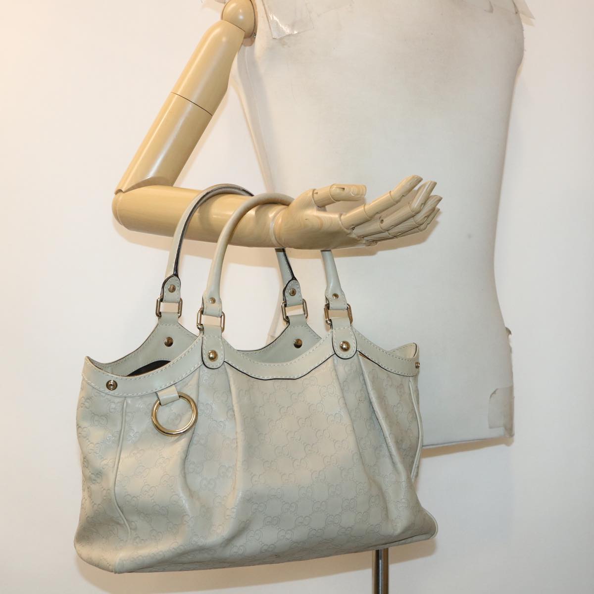 GUCCI Gucci Shima GG Tote Bag Leather Beige 211944 bs4876