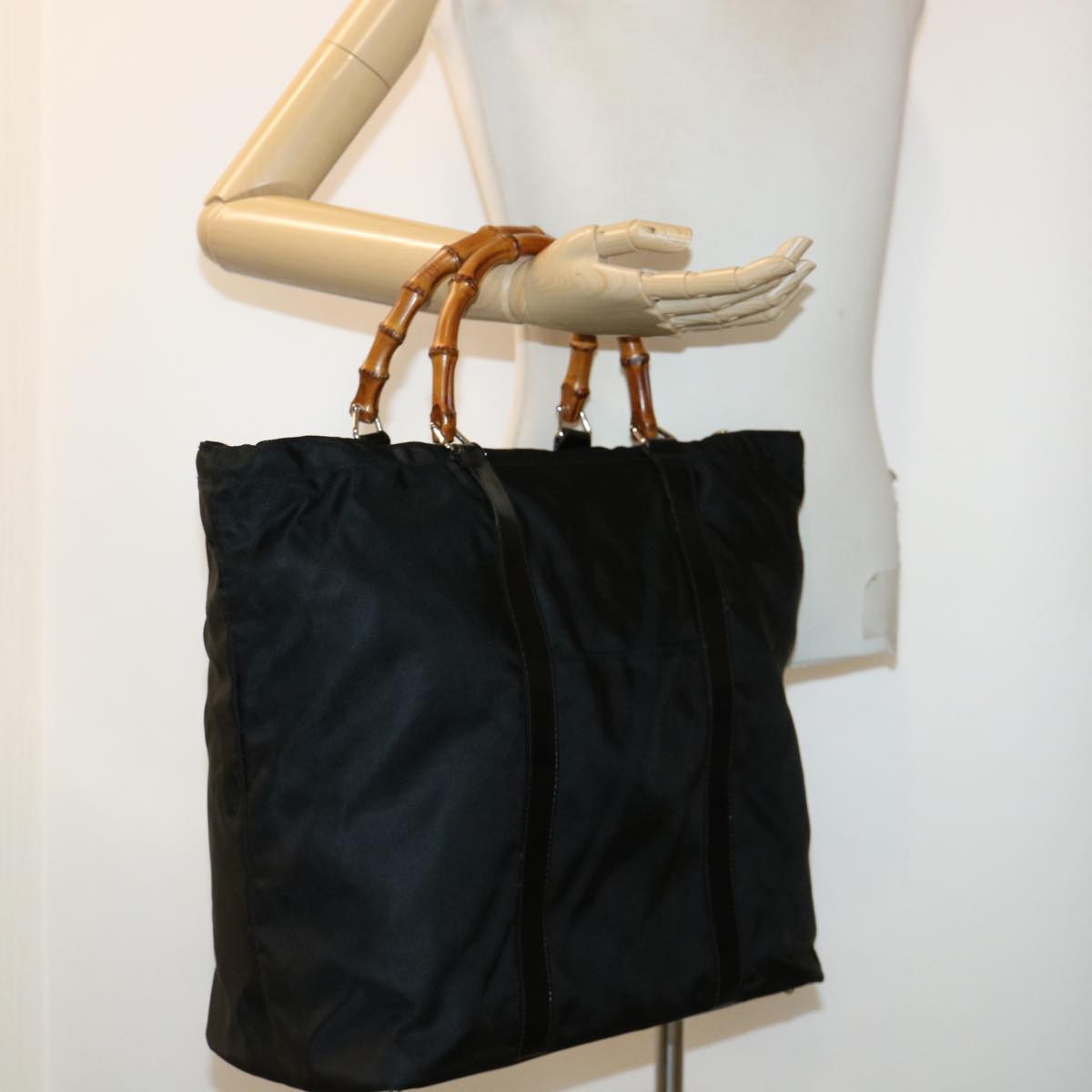 GUCCI Bamboo Tote Bag Nylon Black bs4991