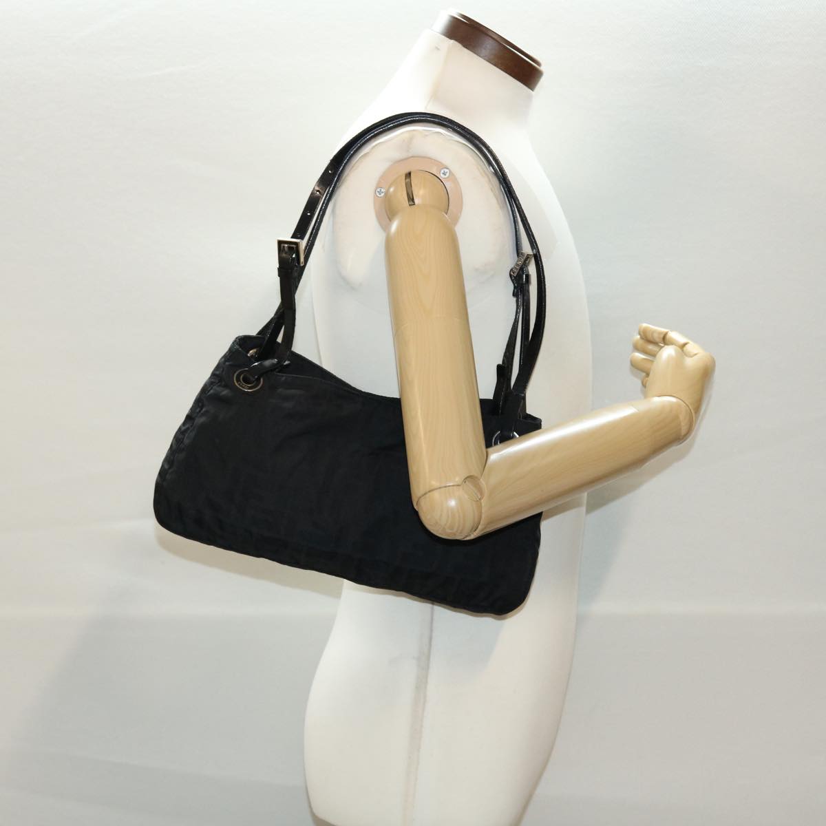 FENDI Zucca Canvas Shoulder Bag Black bs5300