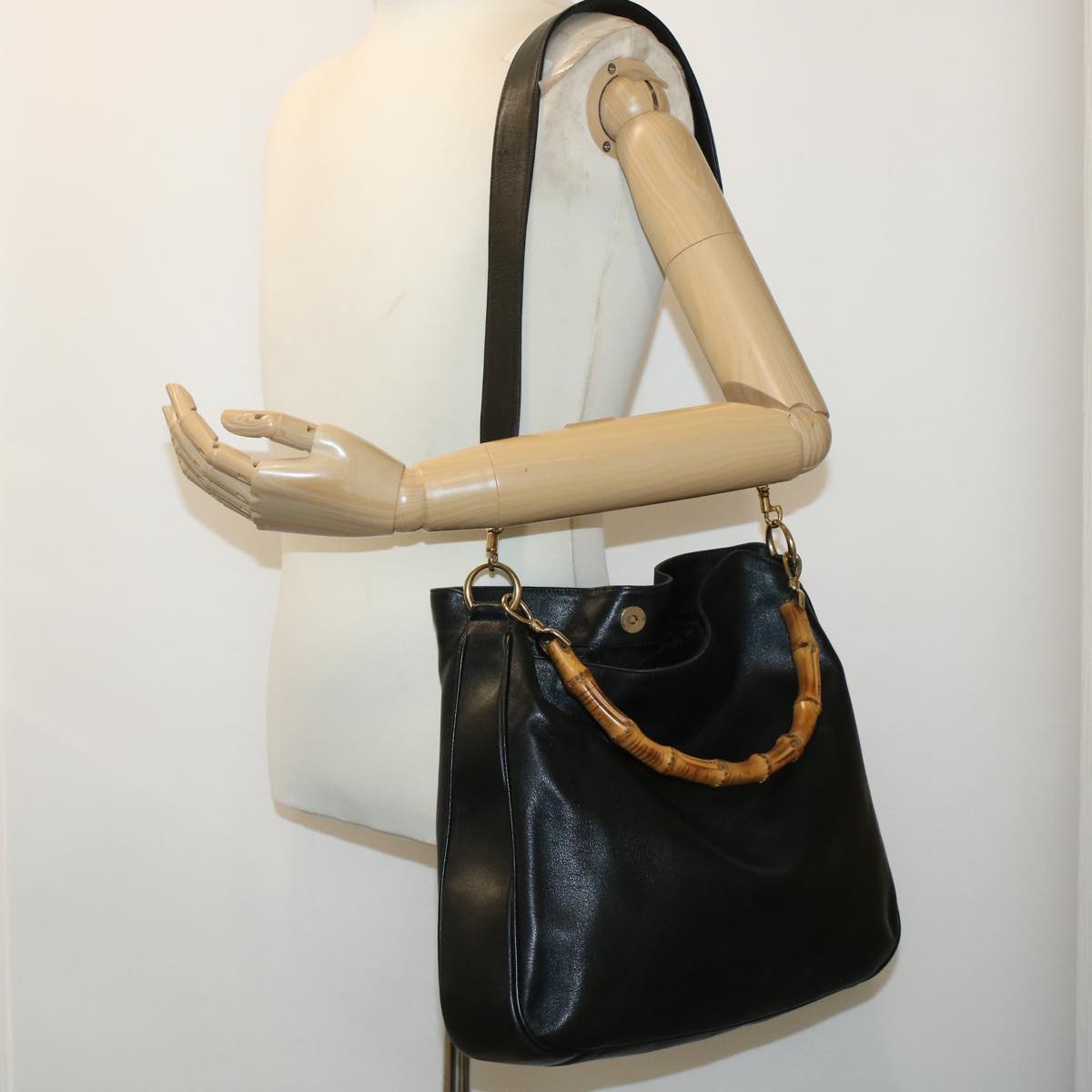 GUCCI Bamboo Shoulder Bag Leather 2way Black bs6163