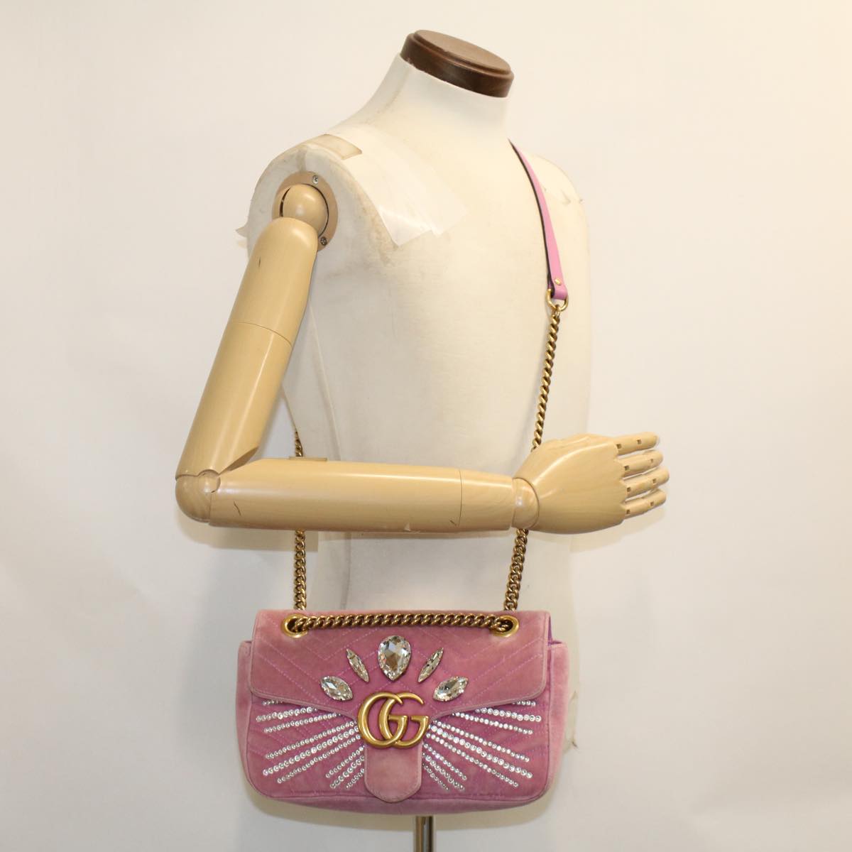 GUCCI GG Marmont Chain Shoulder Bag Velor Pink 443497 bs6311