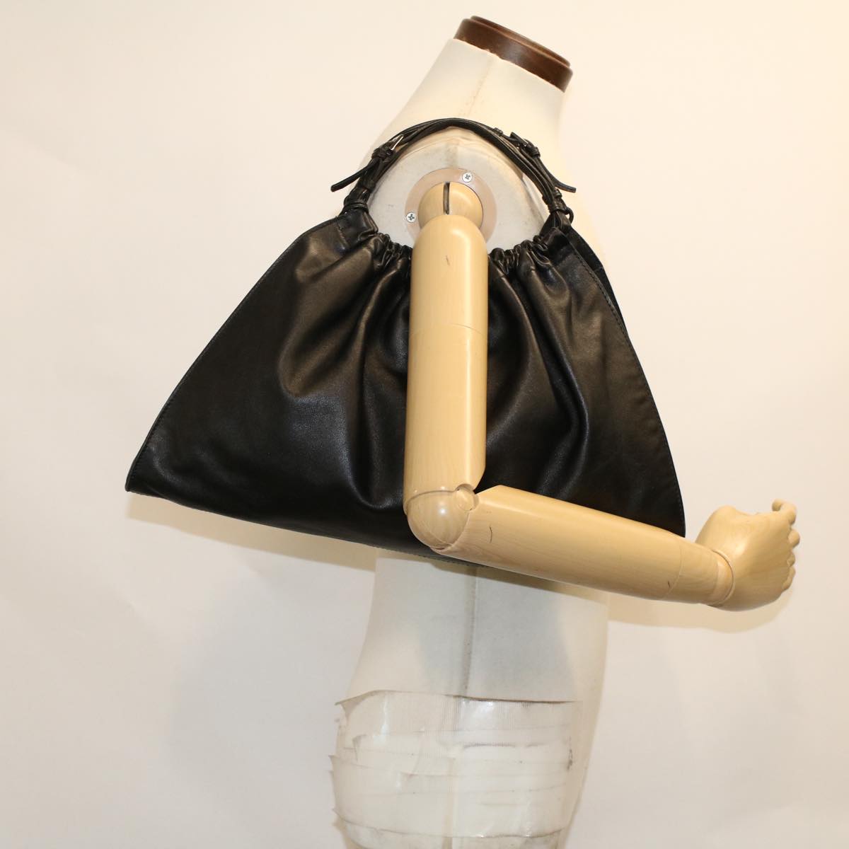 GUCCI Hand Bag Leather Black 76554 bs6473
