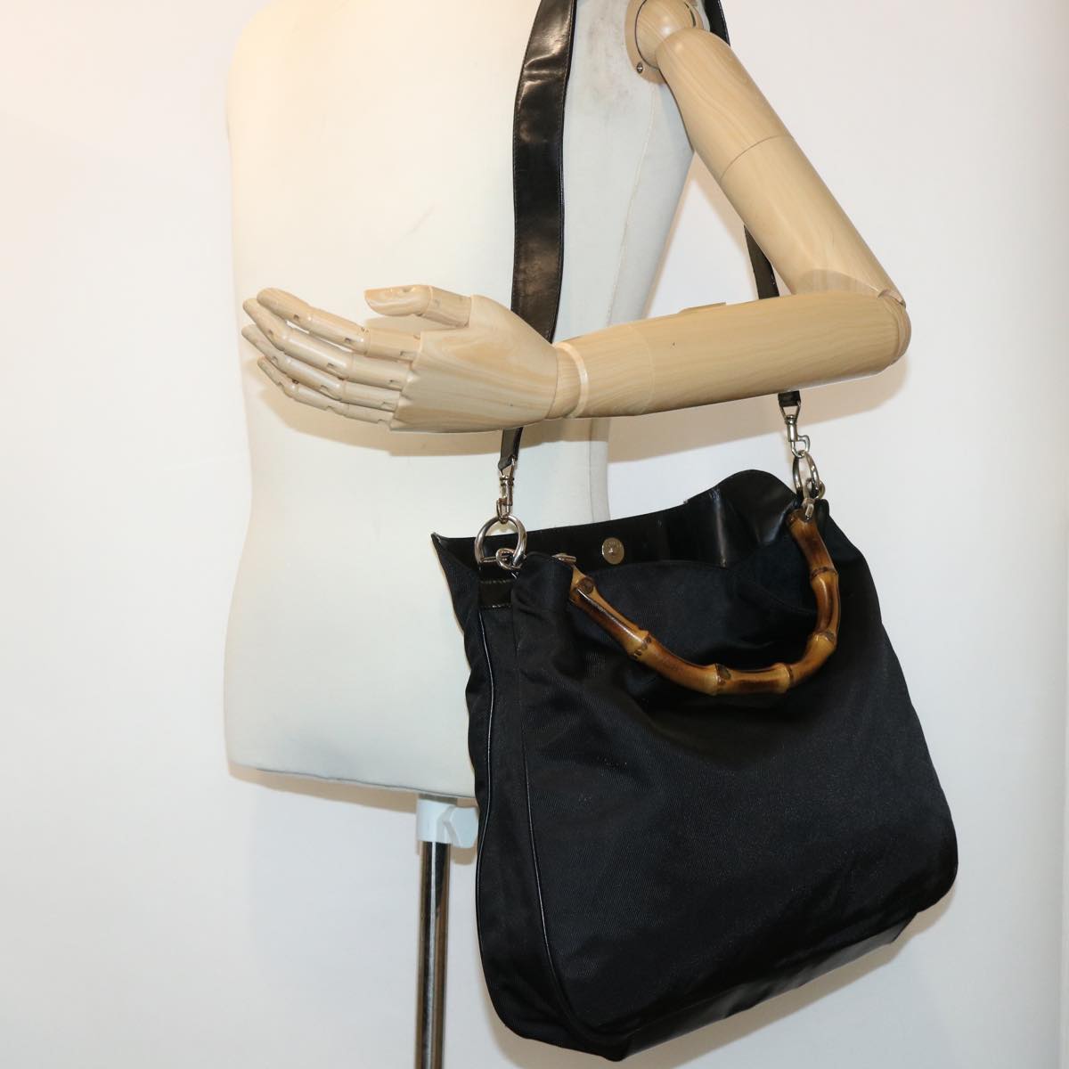GUCCI Bamboo Shoulder Bag Canvas 2way Black bs6613