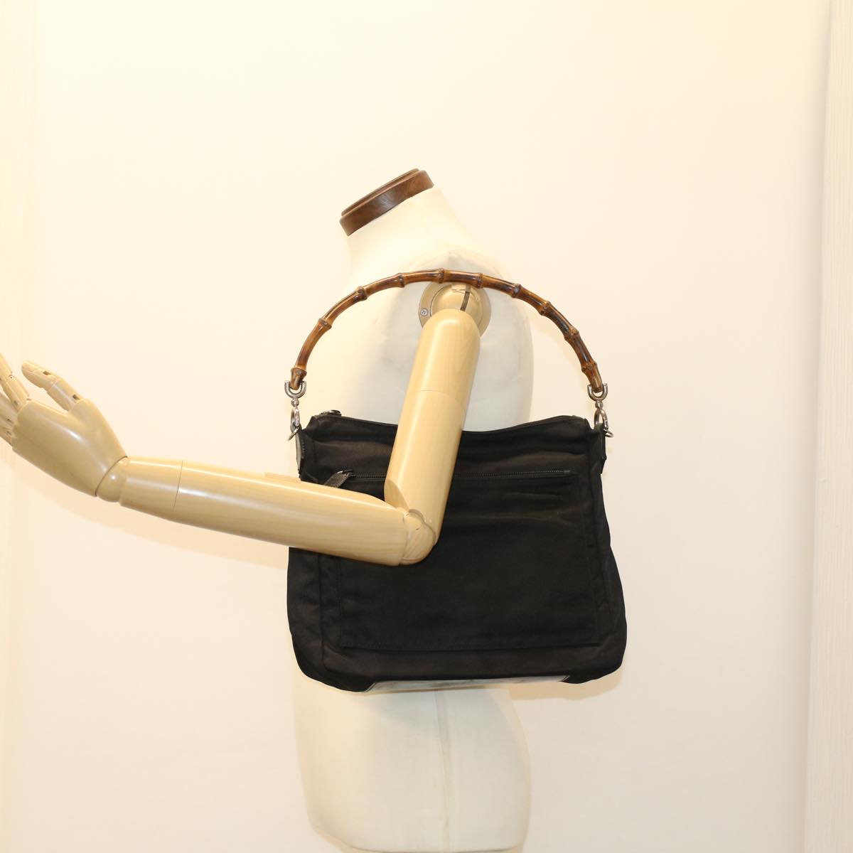 GUCCI Bamboo Shoulder Bag Nylon Black 000•2058•0509•5 bs6818