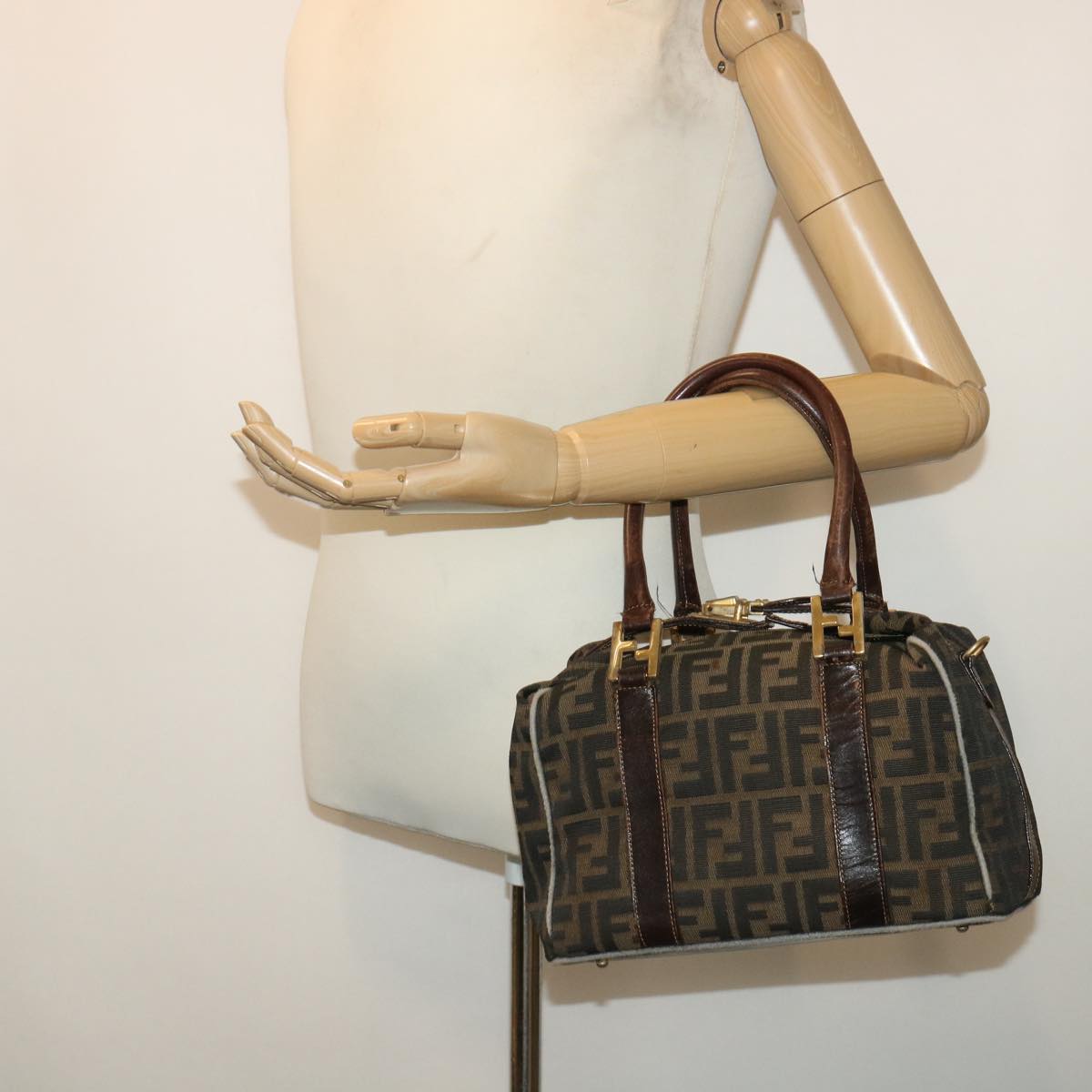 FENDI Zucca Canvas Hand Bag Black Brown bs7220