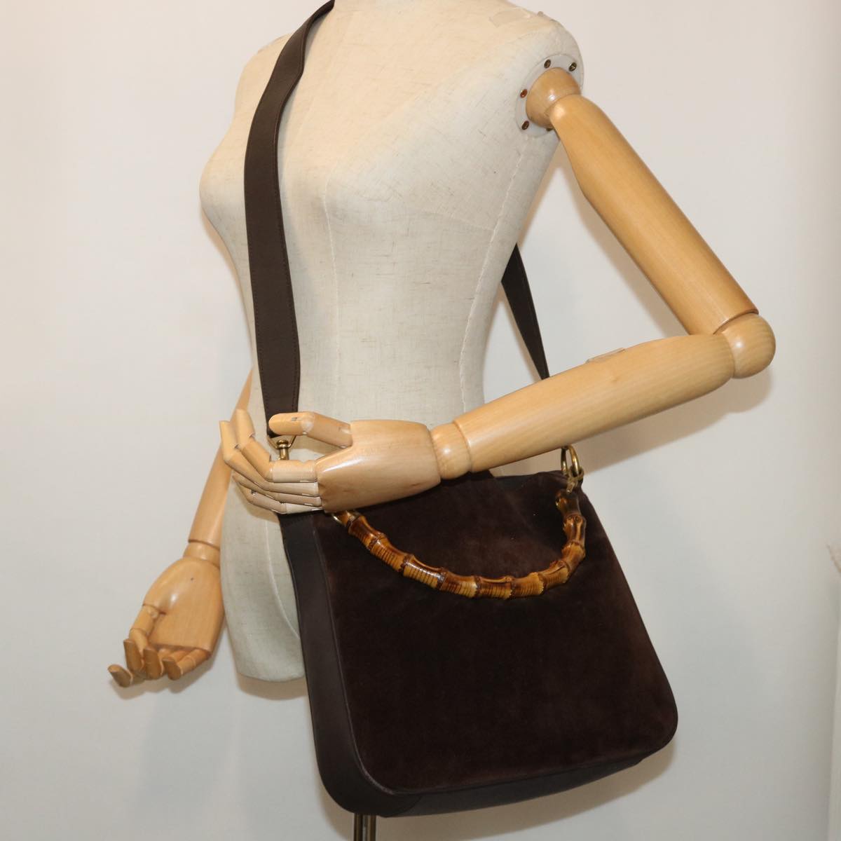 GUCCI Bamboo Shoulder Bag Suede 2way Brown 001•1638•2615 bs7456