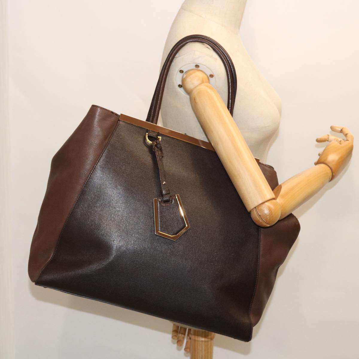 FENDI Hand Bag Leather PVC Leather Brown bs8008