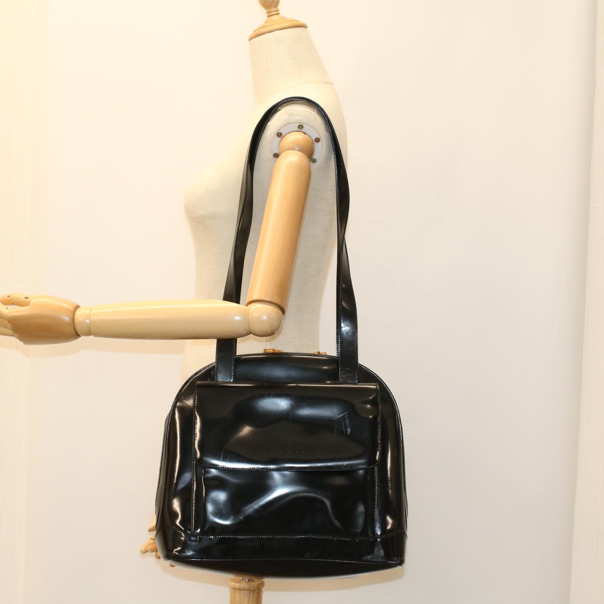 GUCCI Bamboo Shoulder Bag Patent leather Black bs8138