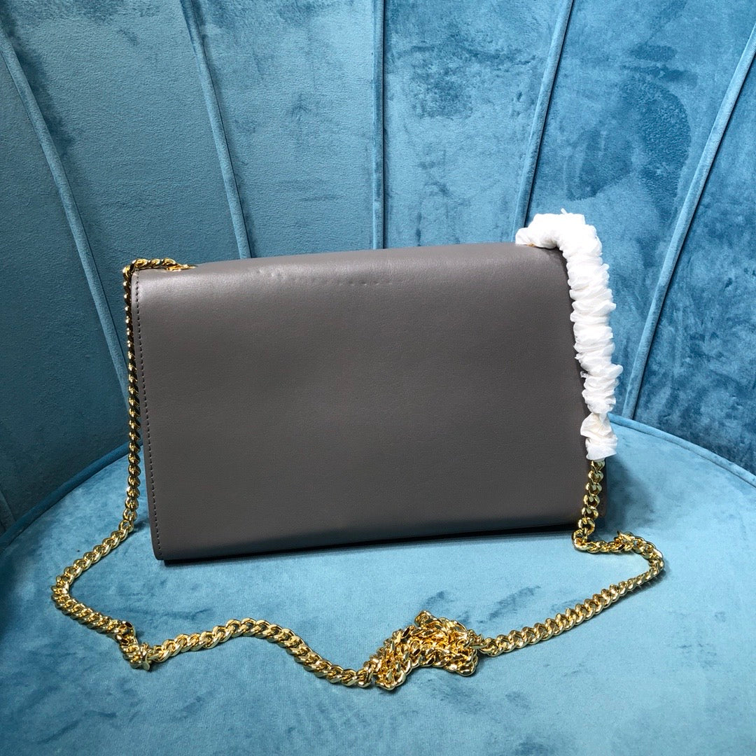 GLAMI Kate MeGLAMIum Chain Bag With Tassel In Grain De Poudre Grey For Women 9.4in/24cm YSL