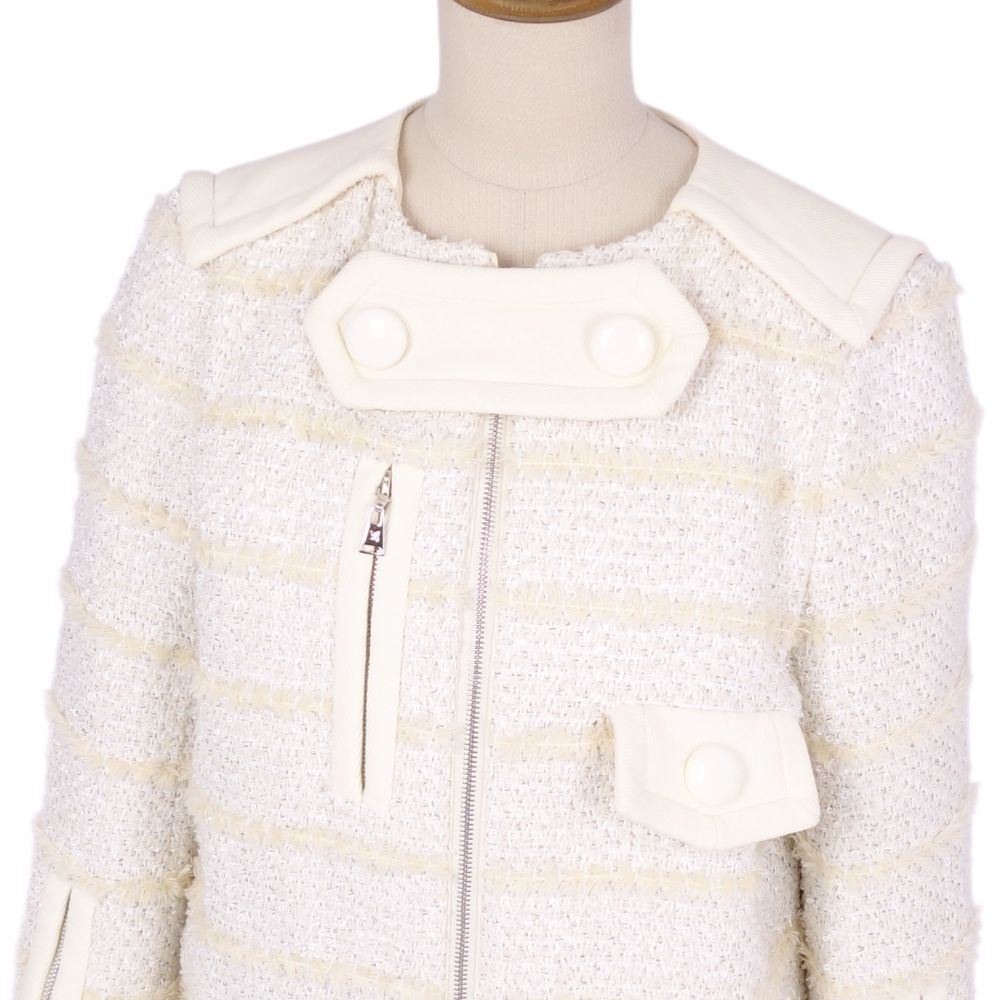 Louis Vuitton Long-coat Tweed Zip-up Out French made 34 (S equivalent) White