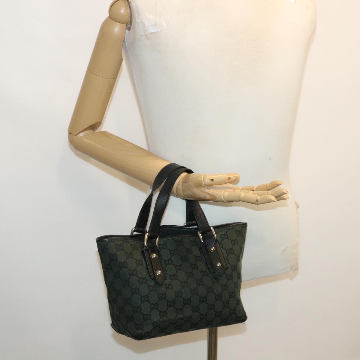 GUCCI GG Canvas Hand Bag Green 257249 cl363