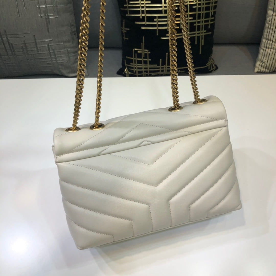 GLAMI Loulou Small Chain Bag In Matelassé "Y" White For Women 9.8in/23cm YSL 494699DV7279207