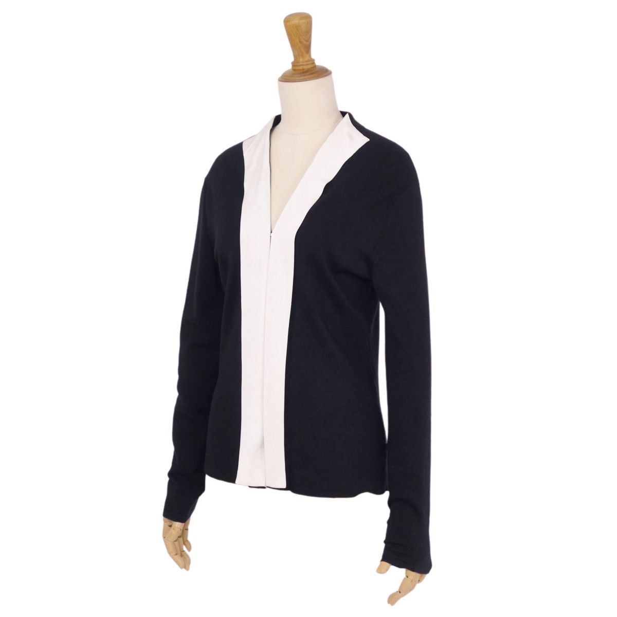 Louis Vuitton e Cardigan Long Sleeve Long Sleeve Landless Cashmere Wool Silk Tops M Black/White