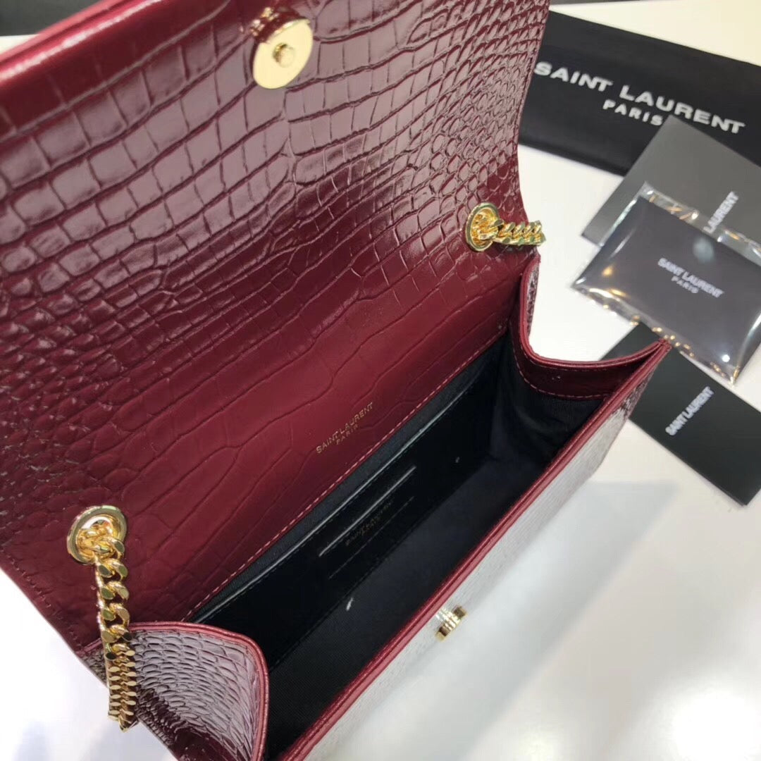 YSSL Kate Small Chain Bag With Tassel In Embossed Burgundy For Women 7.8in/20cm YSL