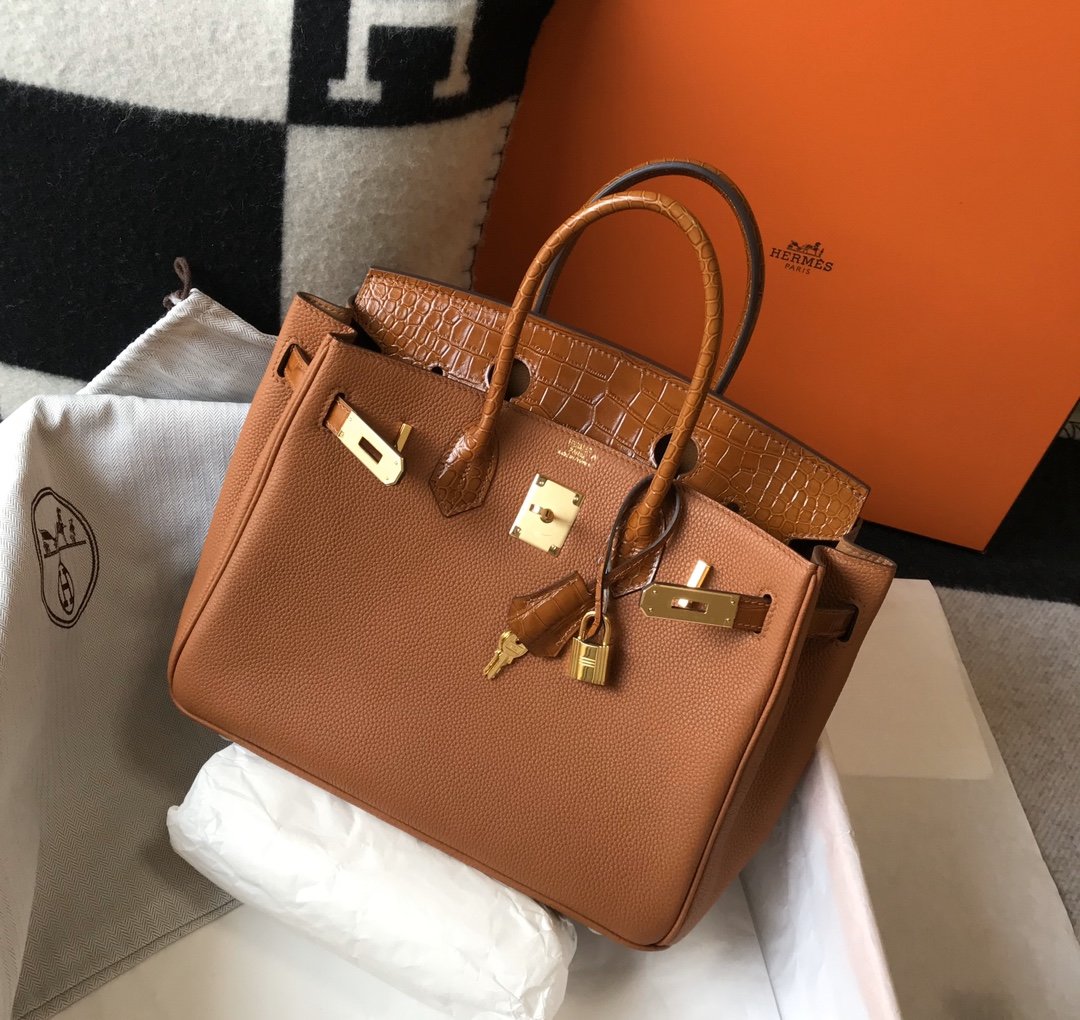 GLAMI Birkin Brown For Women Gold Toned Hardware 11.8in/30cm