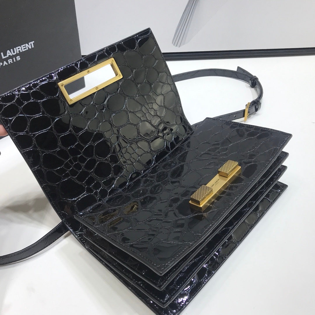 GLAMI Cassandra Small Crossbody Bag With Stone Print Black For Women 7.4in/19cm YSL