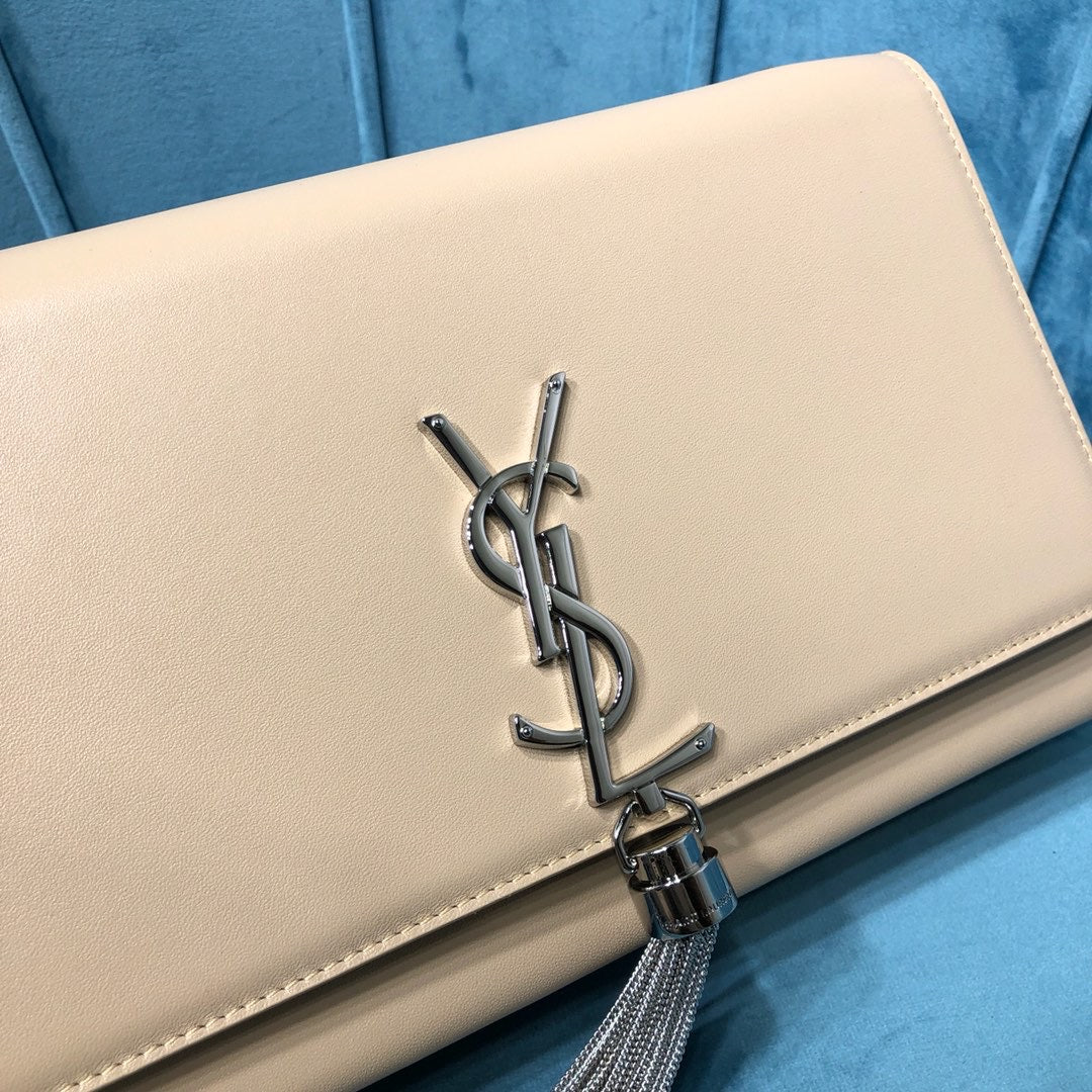 GLAMI Kate MeGLAMIum Chain Bag With Tassel In Grain De Poudre Beige For Women 9.4in/24cm YSLÂÂ