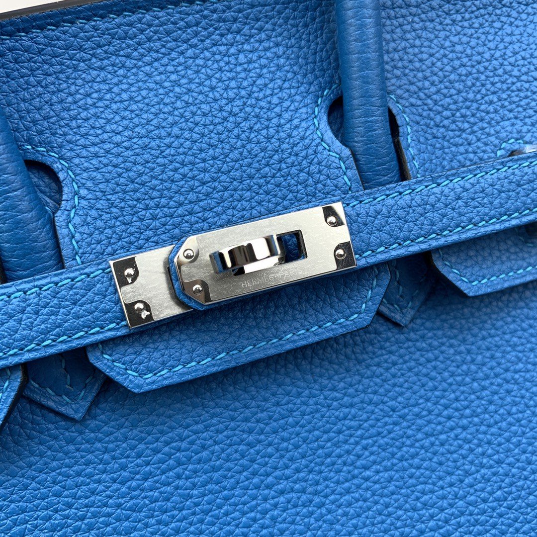 GLAMI Birkin Nata Swift Blue For Women Silver Toned Hardware 10in/25cm