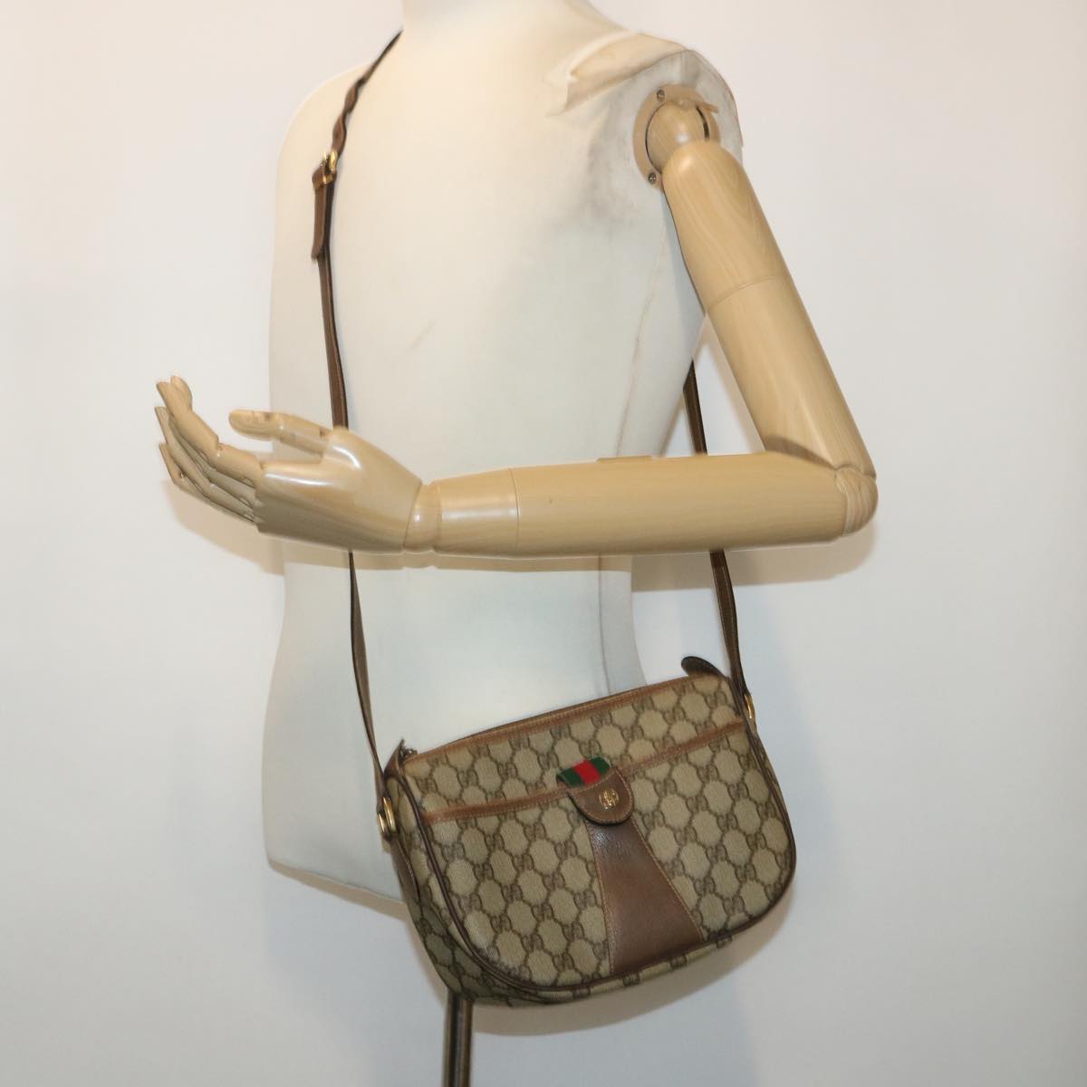 GUCCI GG Canvas Web Sherry Line Shoulder Bag Beige Red 001•58•6177 ep1075