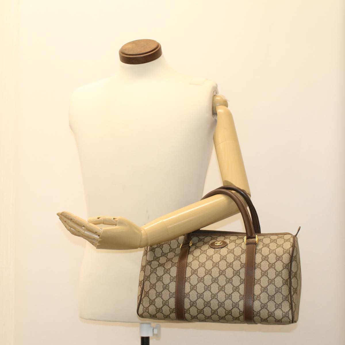 GUCCI GG Canvas Boston Bag PVC Leather Beige 002•615•0842 ep1105