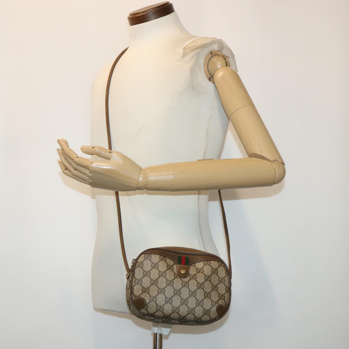 GUCCI GG Canvas Web Sherry Line Shoulder Bag Beige Red 89.02.066 ep1110