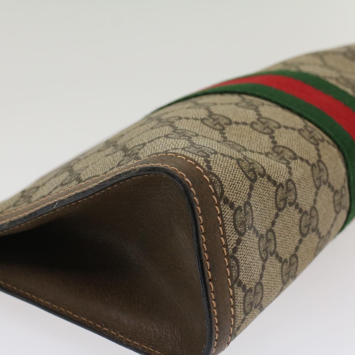 GUCCI GG Canvas Web Sherry Line Clutch Bag PVC Leather Beige Red ep1395