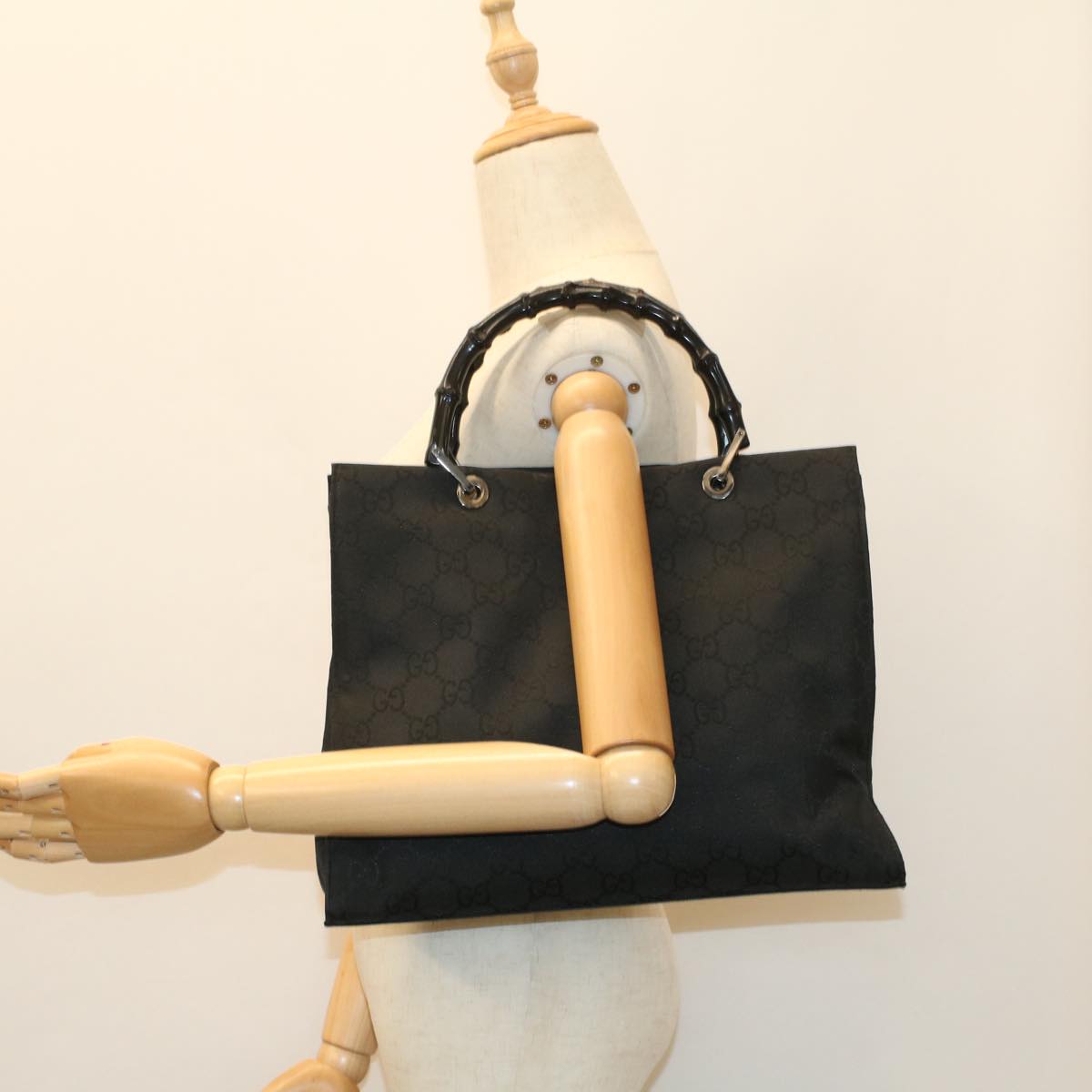 GUCCI GG Canvas Bamboo Hand Bag Black ep1424