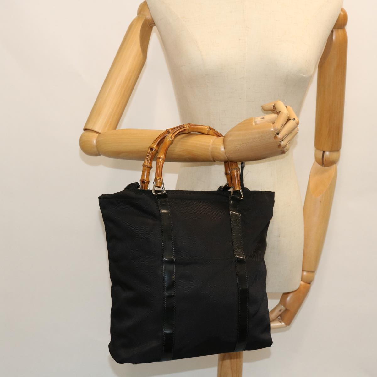 GUCCI Bamboo Hand Bag Nylon Black ep1568