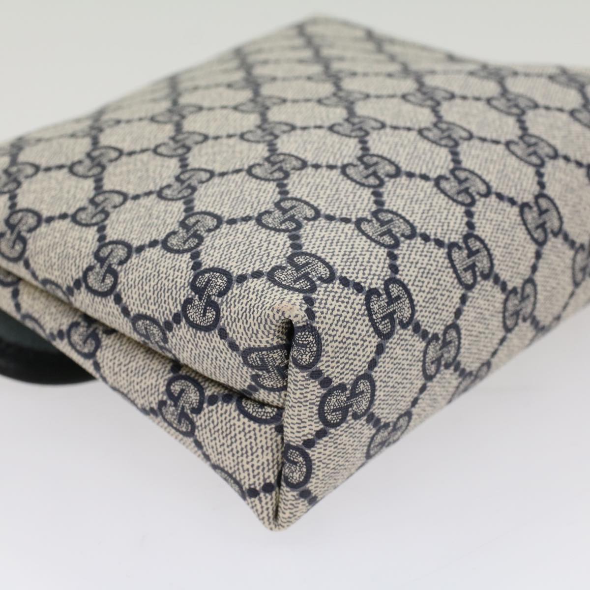 GUCCI GG Canvas Pouch PVC Leather Gray Navy 010 378 ep1572
