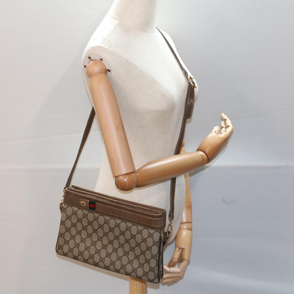 GUCCI GG Canvas Web Sherry Line Shoulder Bag Beige Red Green ep1575