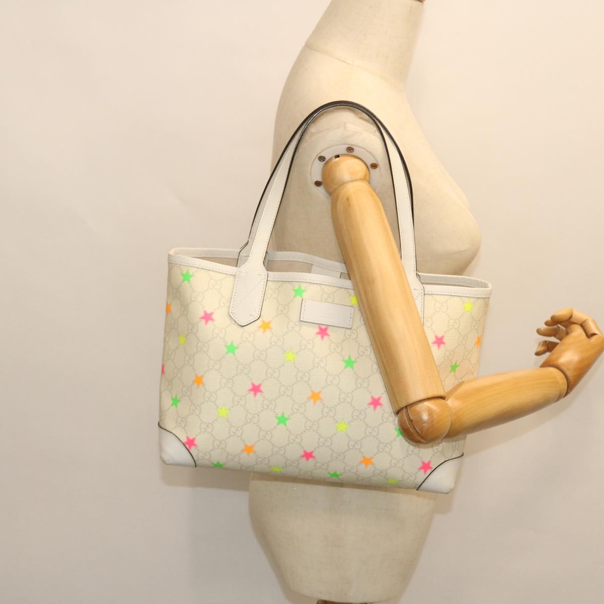 GUCCI GG Canvas Star Tote Bag PVC Leather White 309499 ep1600