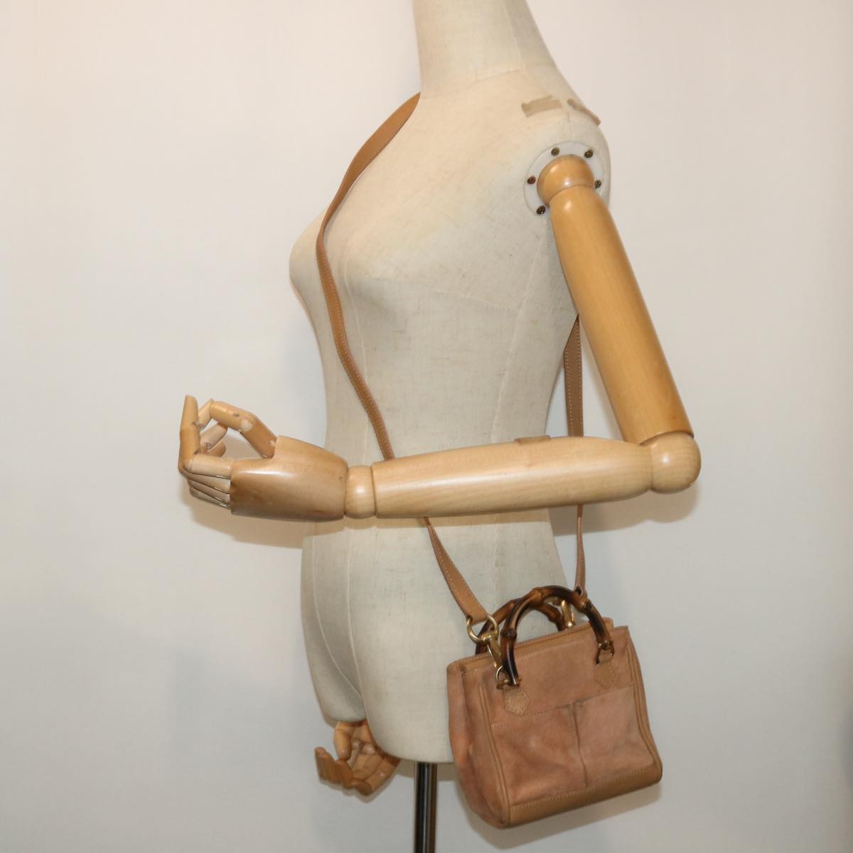 GUCCI Bamboo Hand Bag Suede 2way Brown 007 1793 0238 ep1620