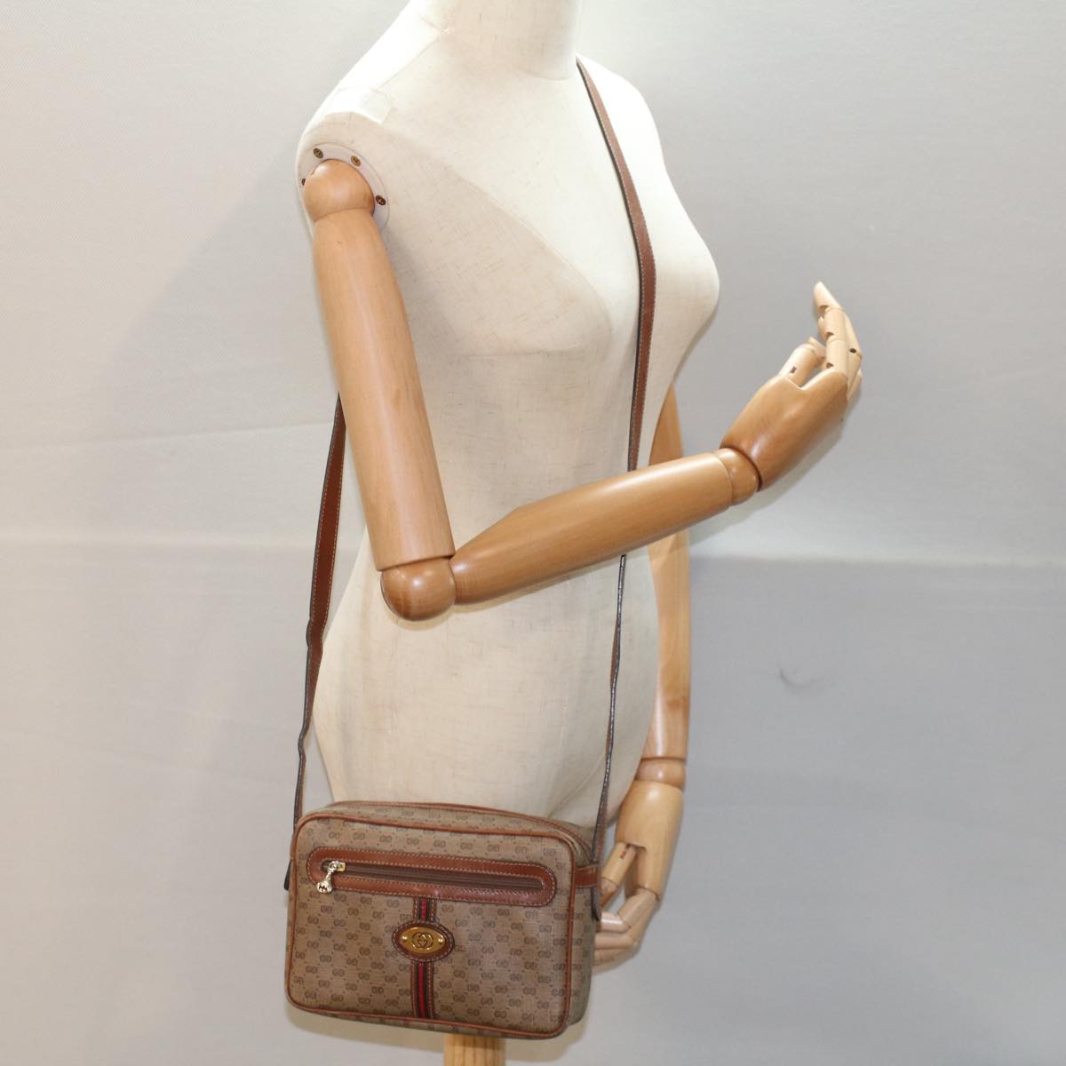 GUCCI Micro GG Canvas Web Sherry Line Shoulder Bag Beige Red 007 904 ep1647