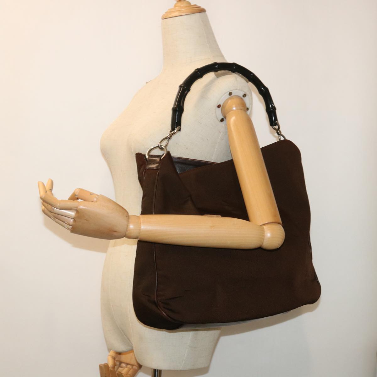 GUCCI Bamboo Shoulder Bag Nylon Brown 001 1577 1781 ep1693