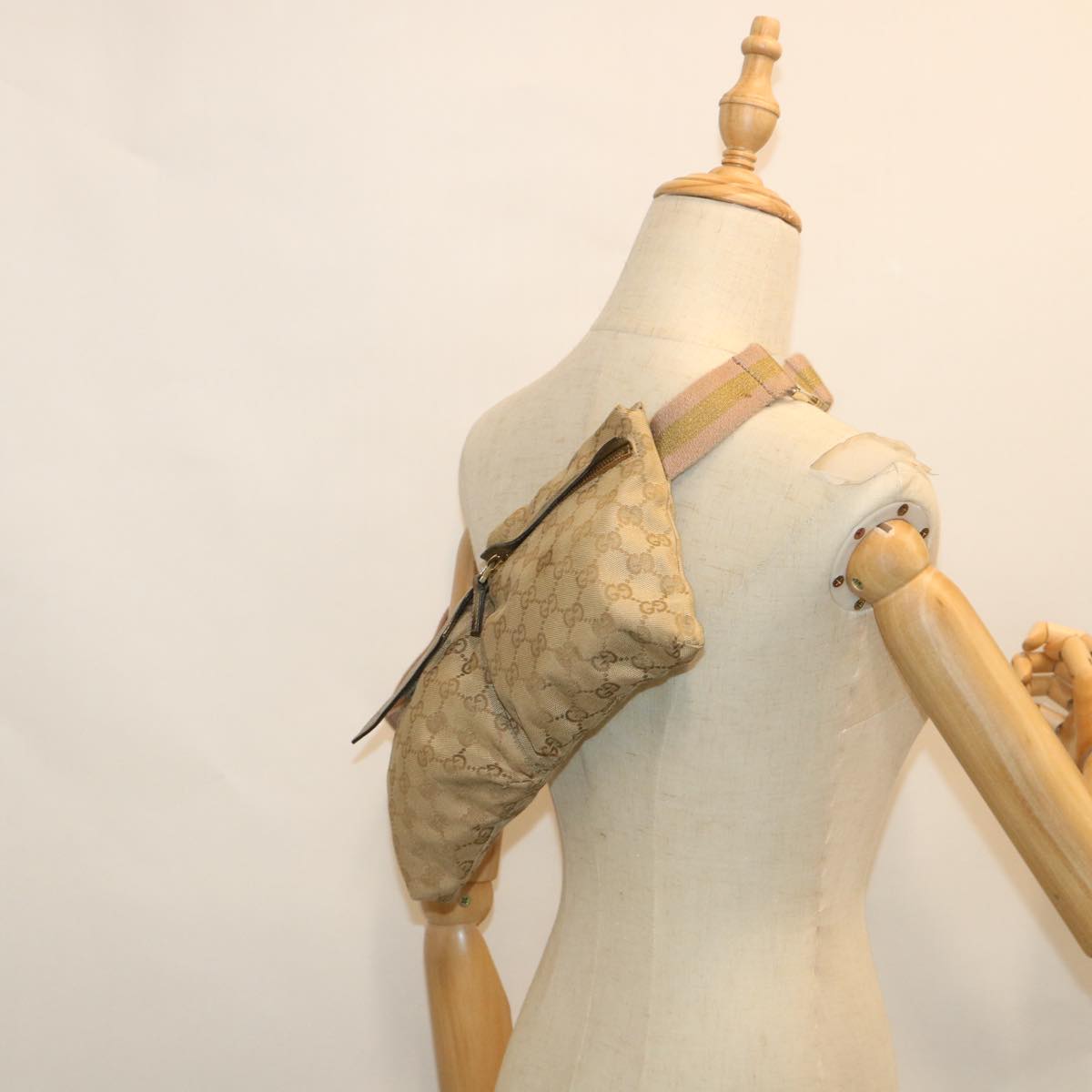 GUCCI GG Canvas Sherry Line Waist bag Beige Gold pink 28566 ep1738