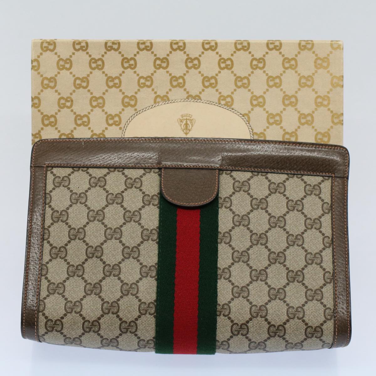 GUCCI GG Canvas Web Sherry Line Clutch Bag Beige Red Green 89 01 002 ep1743