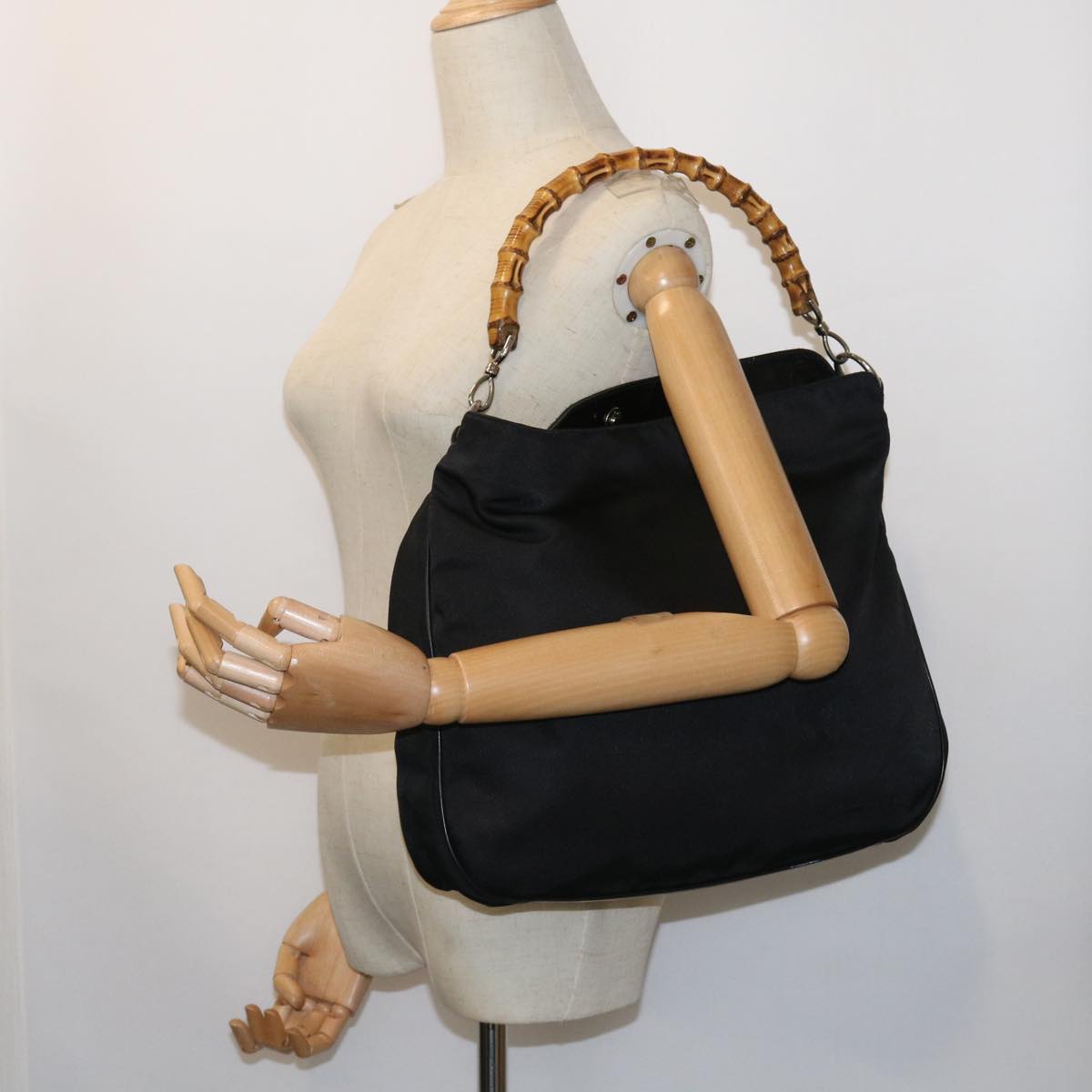 GUCCI Bamboo Shoulder Bag Nylon Canvas Black 001 1781 1577 ep1881