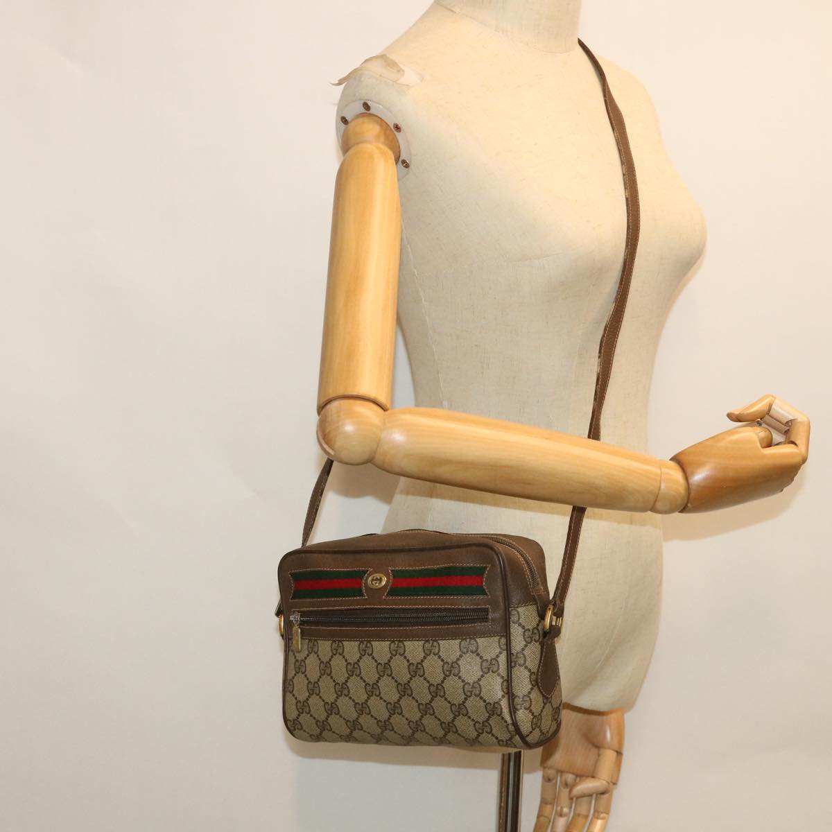 GUCCI GG Canvas Web Sherry Line Shoulder Bag Beige Red 119 02 087 ep1891