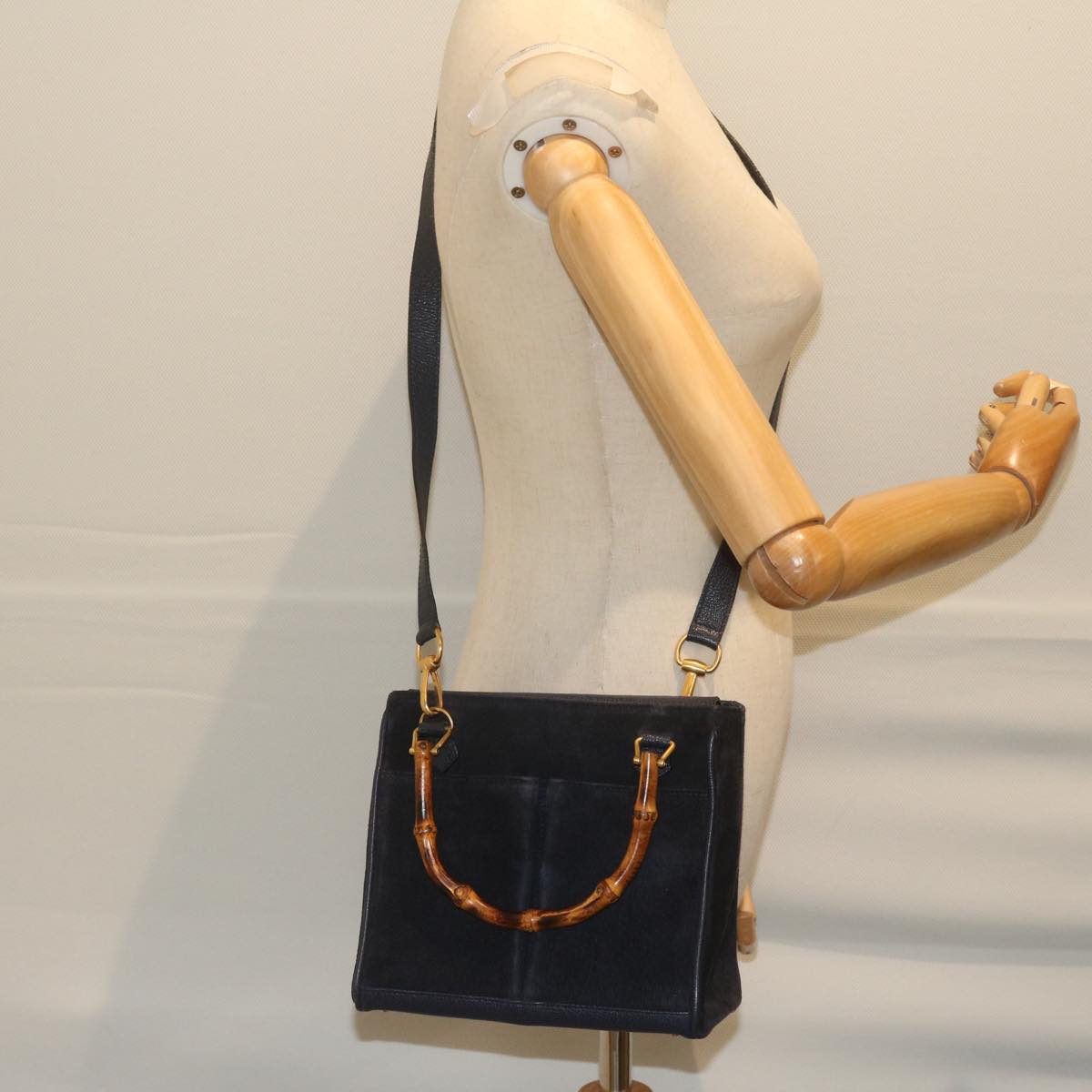 GUCCI Bamboo Hand Bag Suede 2way Navy 000 122 0316 ep2792