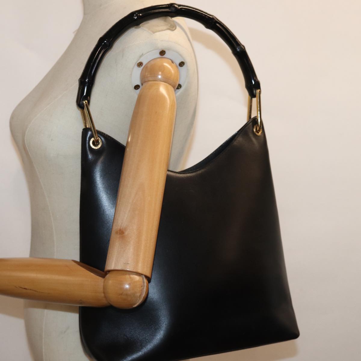 GUCCI Bamboo Shoulder Bag Leather Black 001 3007 ep4071