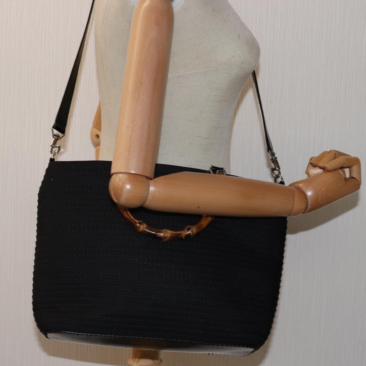 GUCCI Bamboo Hand Bag Canvas 2way Black 000 1998 0540 ep4188