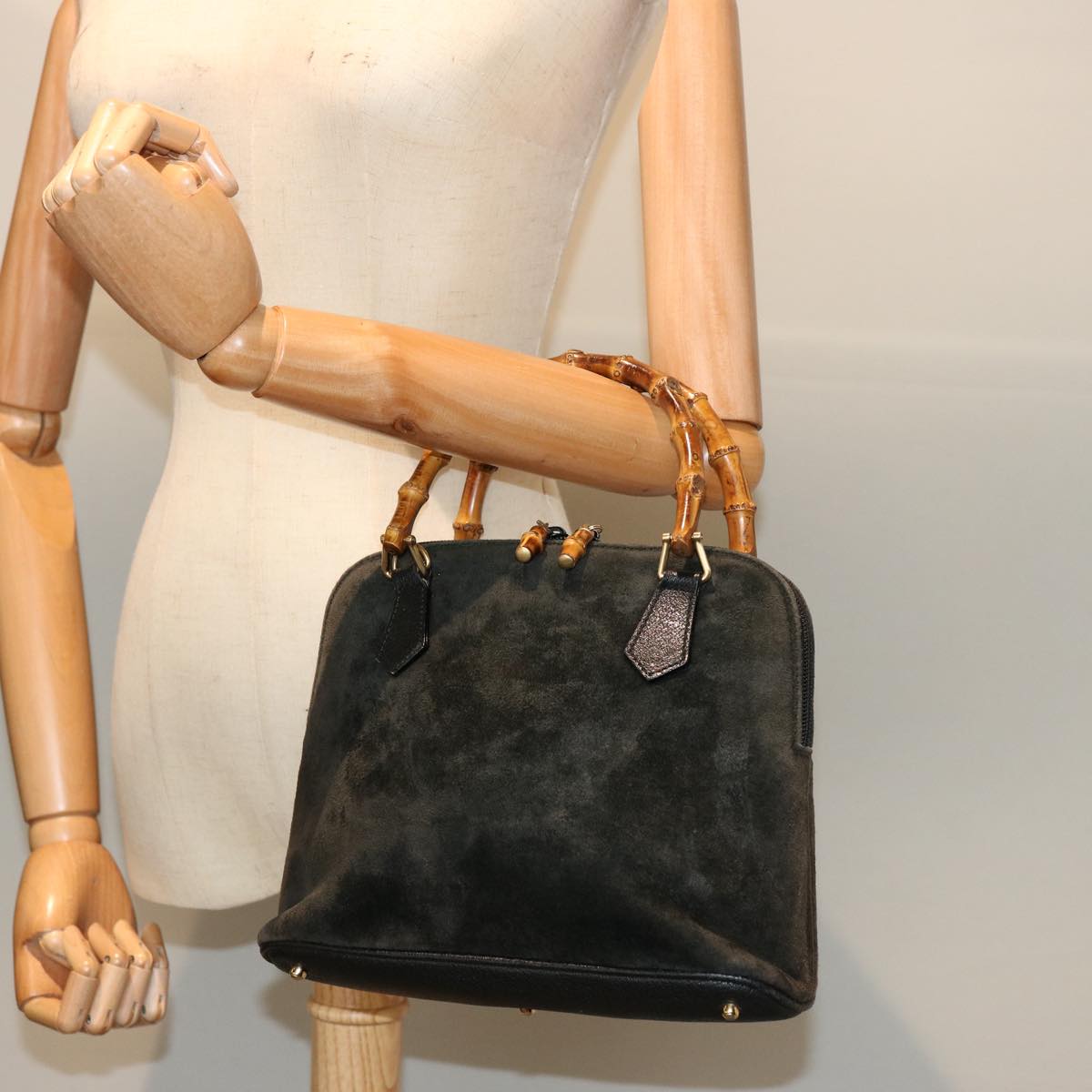 GUCCI Bamboo Hand Bag Suede Khaki 000 2865 0290 ep4189