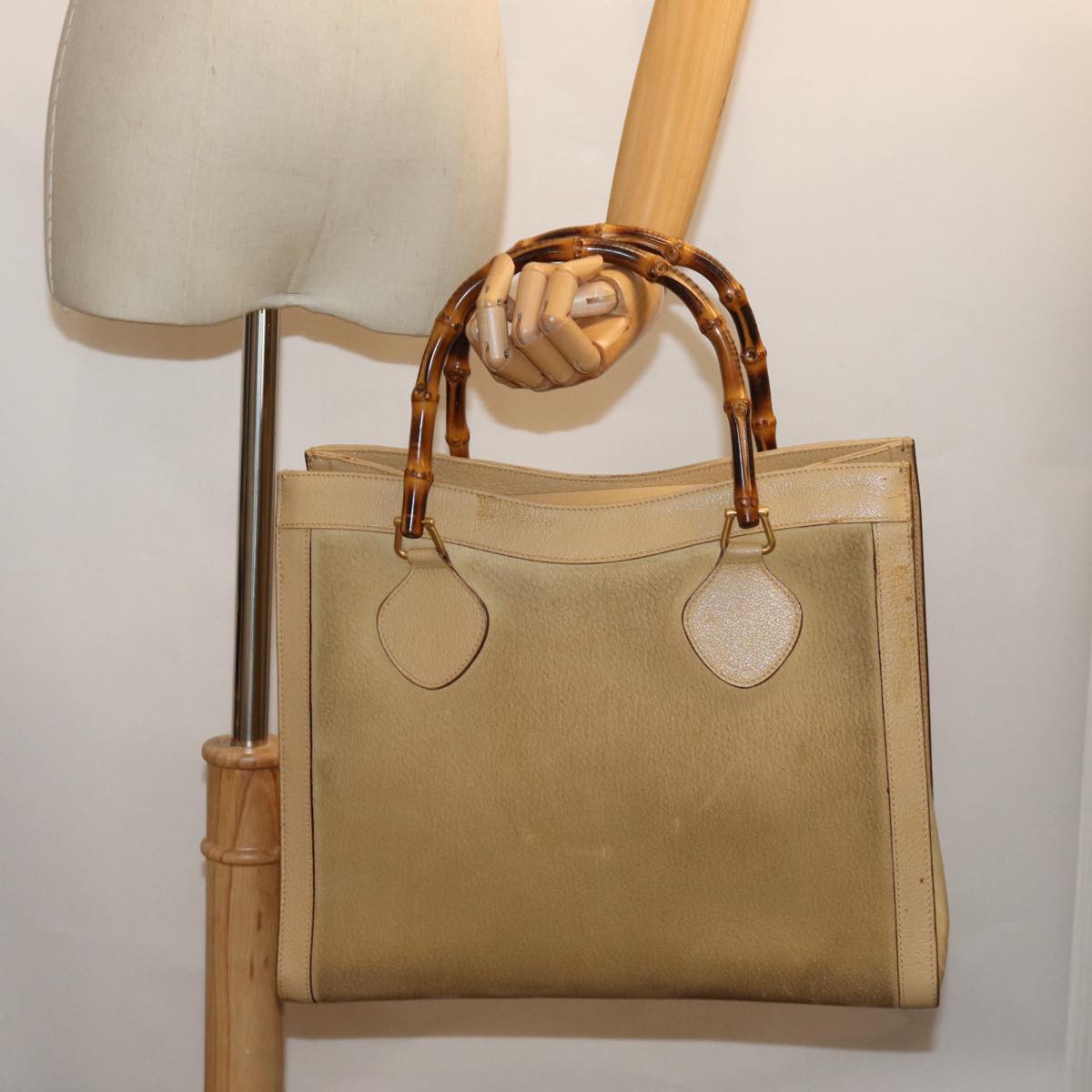 GUCCI Bamboo Hand Bag Suede Leather Beige 002 1186 0260 ep4206