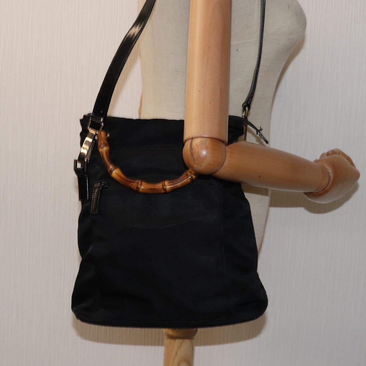 GUCCI Bamboo Hand Bag Nylon 2way Black 000 2265 0581 ep4302