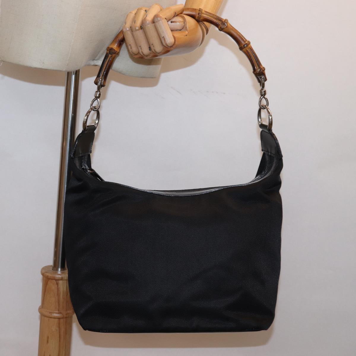 GUCCI Bamboo Shoulder Bag Nylon Black ep4342