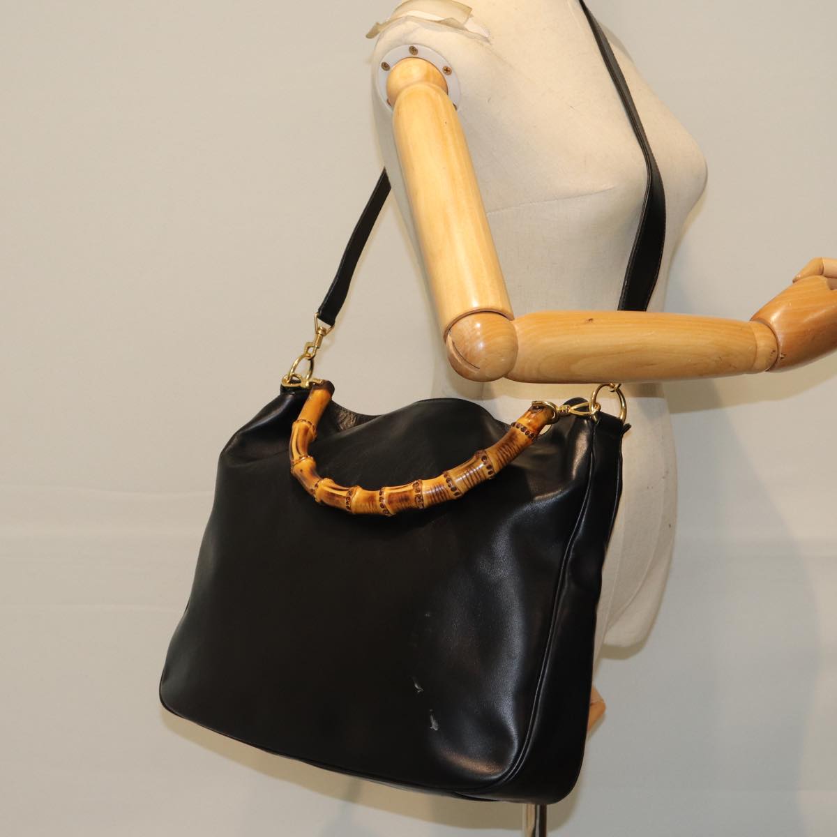 GUCCI Bamboo Shoulder Bag Leather 2way Black 001 1781 1577 ep4378