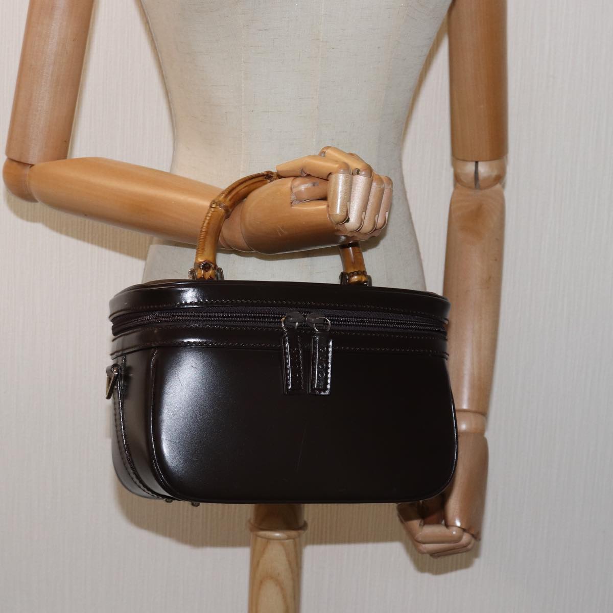 GUCCI Bamboo Vanity Cosmetic Pouch Patent Brown 013 2122 2490 ep4474