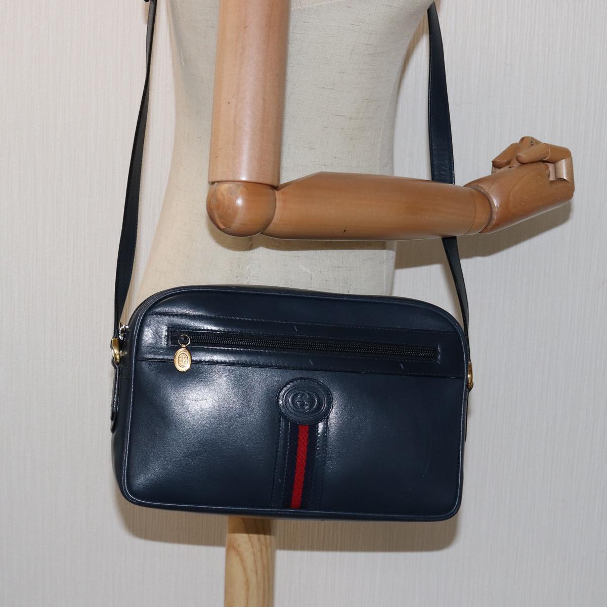 GUCCI Sherry Line Shoulder Bag Leather Navy 001 23 0942 ep4572