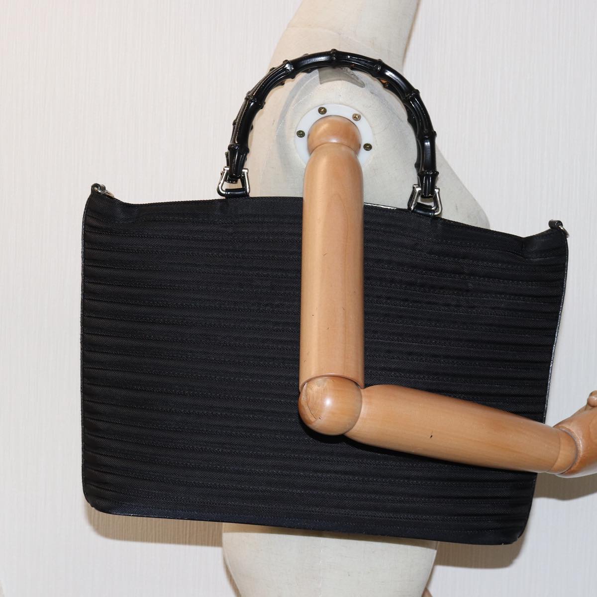GUCCI Bamboo Hand Bag Nylon Black 002 1998 0352 ep4587